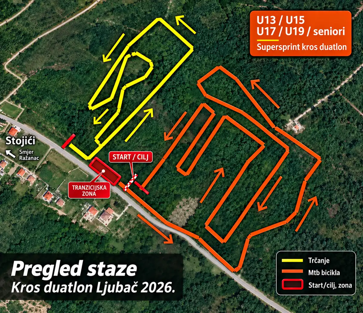 Karta staze kros duatlona Ljubač 2026